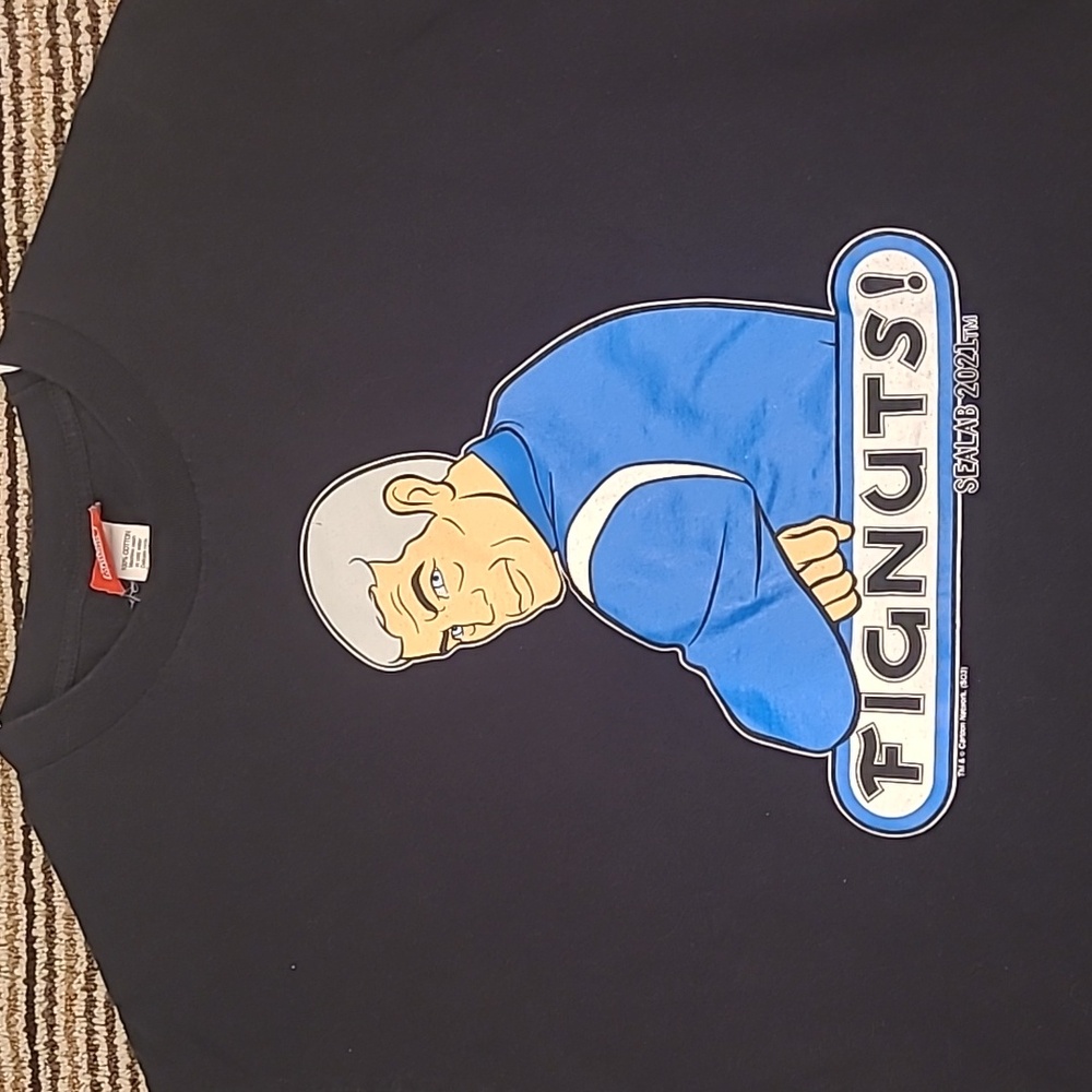 SEALAB 2021 Adult Swim Black Blue‎ Fignuts Cotton Sz L Mens T Shirt VTG RARE Y2K